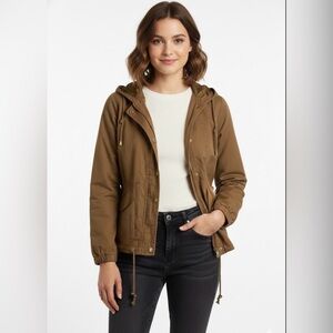 Miss London Brown Hooded Utility Jacket Size Medium